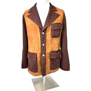 50's 2-Tone Suede Leather Wool Panel Jacket Size Small Rockabilly Sweater